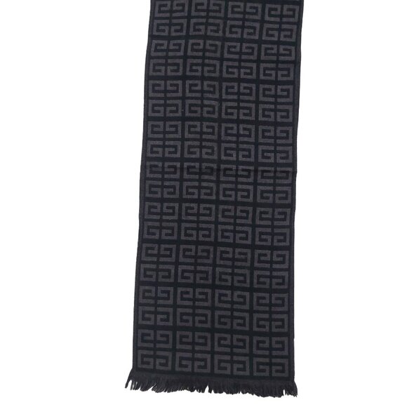 GIVENCHY Vintage Black Gray G Logo Print Monogram Wool Scarf - Picture 5 of 10